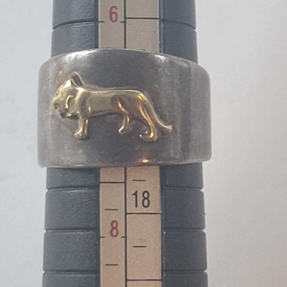 Vintage 18k Yellow Gold 750 And 925 Sterling Silver Lion Pinky Ring Size 7